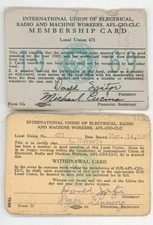 1969 ID Card Pair Union Electrical Radio Machine Workers AFL CIO #471 Membership