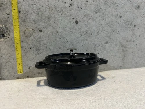 Vintage Enameled Cast Iron Lodge Mini Cocotte Dutch Oven - Black 6 “