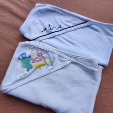 Vintage 90s Dundee Baby Bath Hooded Terry Towel White Cotton Teddy Bears  Sea