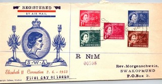 GOLDPATH: South West Africa cover 1953 registered coronation first day CV043_P14