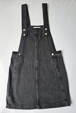 Mango Black Denim Pinafore Dress XS Cotton Dungaree Mini Dress Pockets