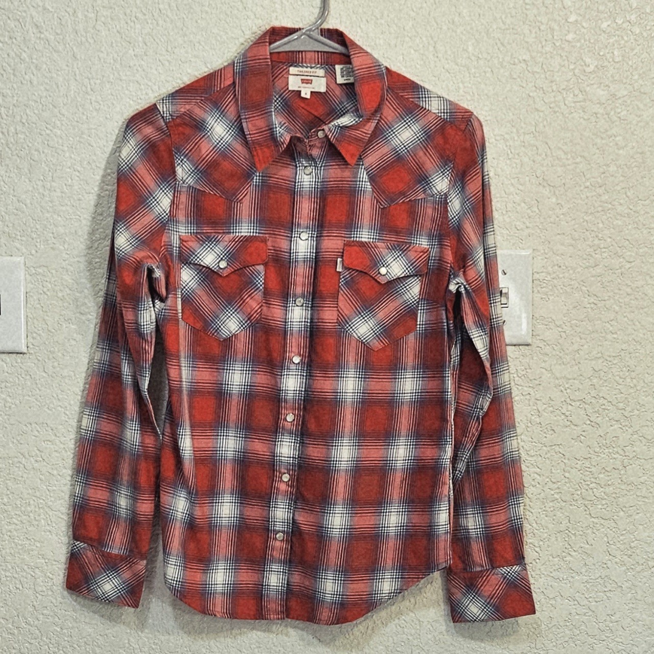 Levi's Women's Western Shirt Long Sleeve Snap Buttons Red Blue Plaid Size Small