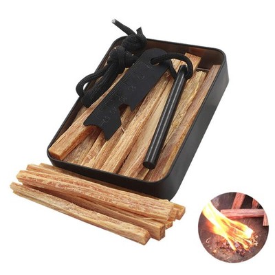 Feuerstahl Set Firestarter mit Schaber, Kienspan & Metallbox Bushcraft Camping
