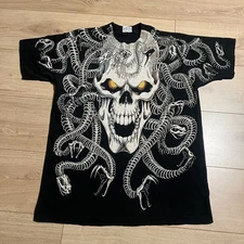 Vintage 1993 Liquid Blue Medusa AOP All Over Print Single Stitch Shirt Size L