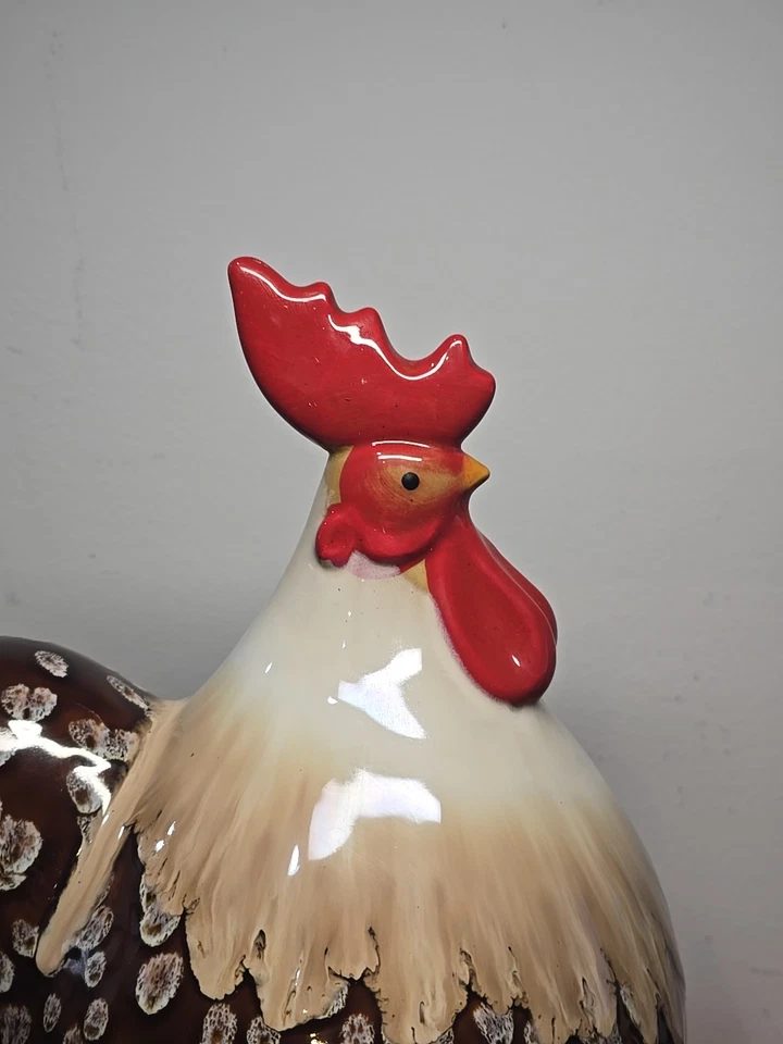 Estatuilla de gallo de cerámica grande redonda decoración de granja Foto 2 de 4
