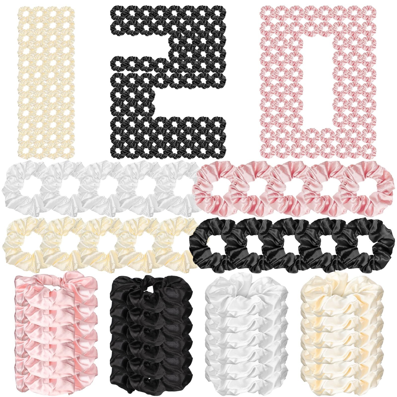 120-Piece Silk Satin Scrunchies for Women - Soft Hair Ties & Elastics