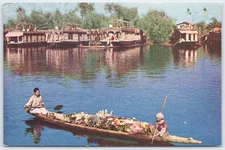 Vintage Kashmir Dal Lake Flower Seller Postcard Srinagar India