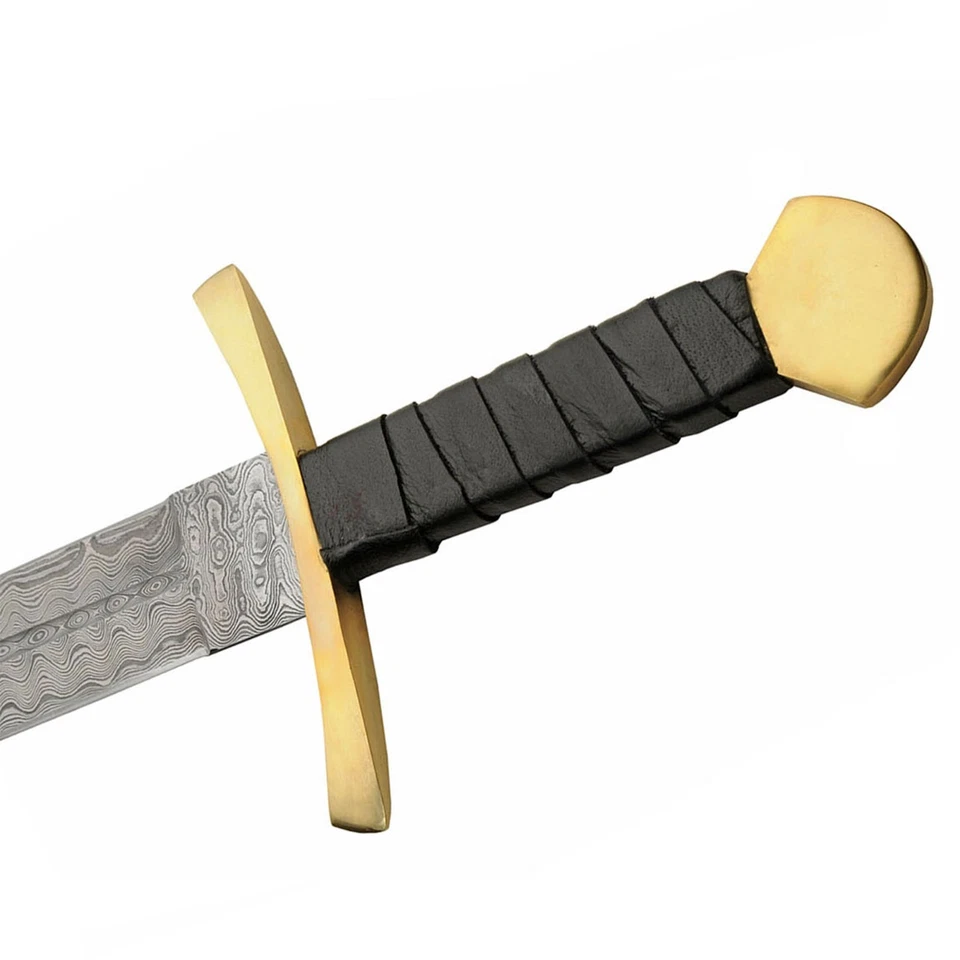 Espada medieval SD 29,75 pulgadas cuero envuelto mango de madera Full Tang protector de latón Foto 3 de 4