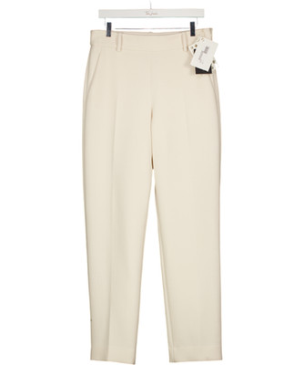 Khaite cremefarbene Cambie Schurwolle Twill gerades Bein Hose US 4 UK 8