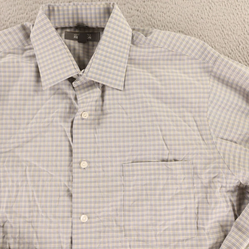 Camisa Kenneth Cole para Hombres L 16-16.5 34-35 Camisa a Cuadros a Cuadros Abotonada Foto 2 de 4