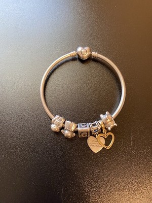 Authentic Pandora Sterling Silver 925 ALE Bracelet Heart with 6 Pandora Charms