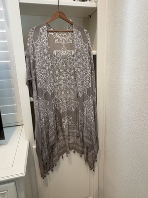 Lovestitch Floral Print Tassel Hem Kimono Summer Vacation Beach Boho OS