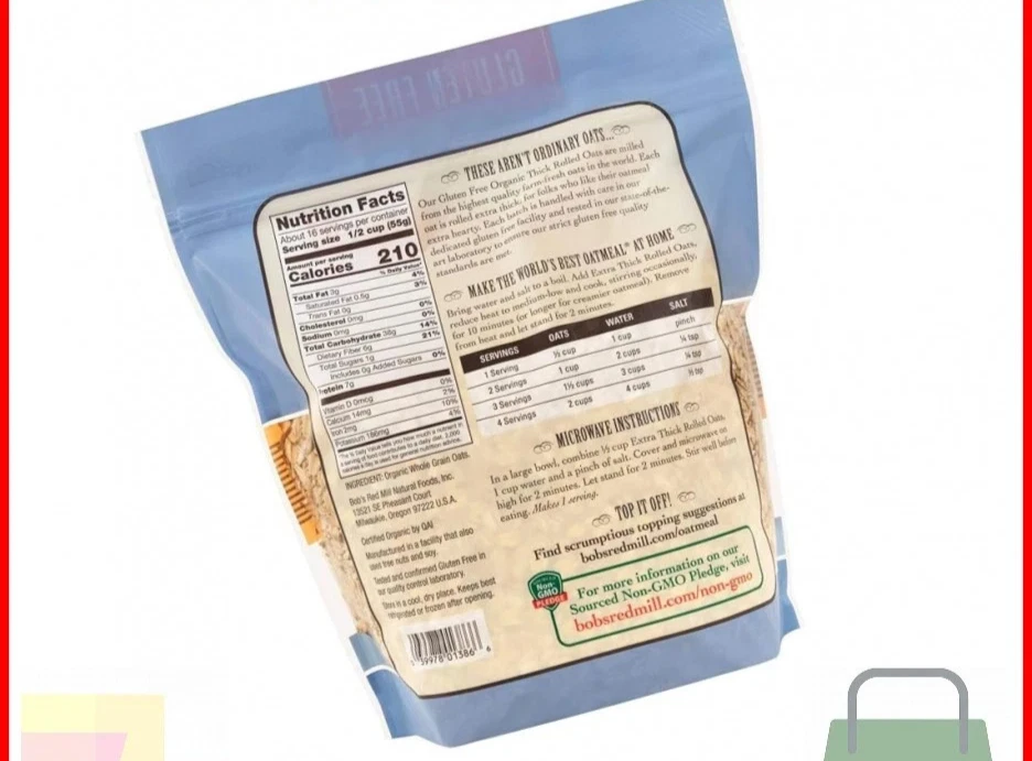 Avena laminada extra gruesa orgánica sin gluten Bob's Red Mill, 32 oz, ver descripción Foto 2 de 3