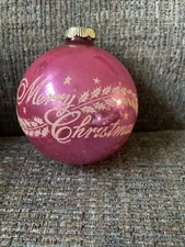 Vintage Shiny Brite 3" Stenciled Merry Christmas Pink Glass Ornament