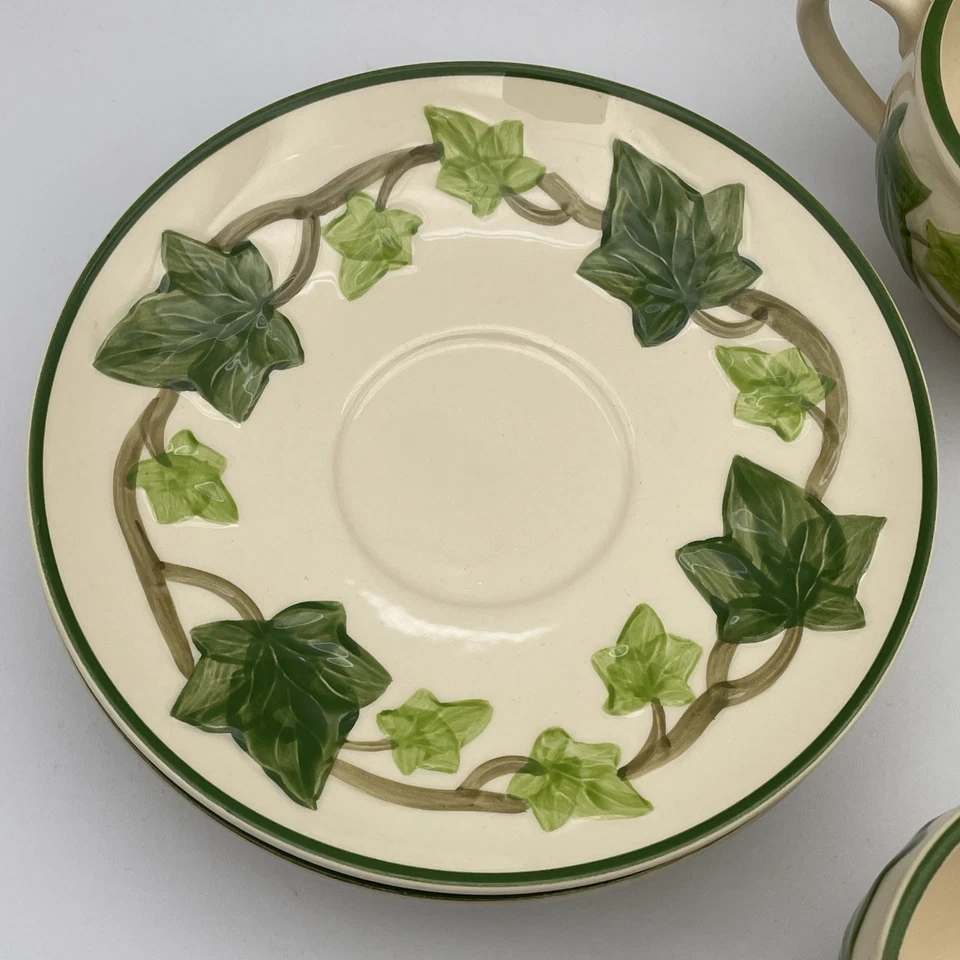 Vintage Franciscan Ivy Coffee Tea Cups with Saucers Set of 3 Ivy Leaf USA Nicks - Image 4 of 4