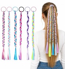 6 Pcs Colorful Braided Hair Extensions, Tie-On Synthetic Braids for Girls