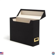 SMEAD Elegant Flip Top File Box - 10" x 3.7" x 13" - Black Linen, Gold Nameplate