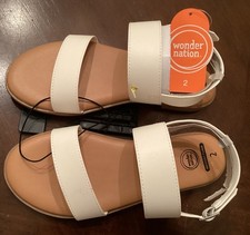 Wonder Nation Girls white Sandals Size 2 New W/Tags Memory Foam Insoles Non Mark