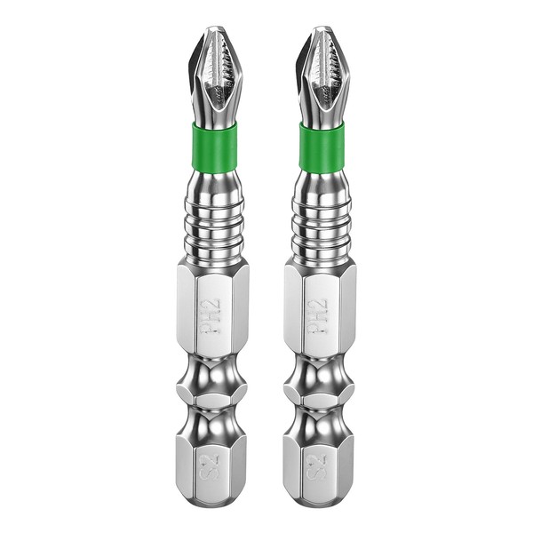 2 StüCk Anti-Rutsch Kreuzschlitz-Bit PH2 1/4“ Sechskant 2“ Magnetisch GrüN-image