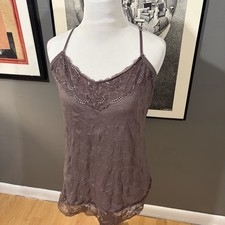 Y2K Purple Lace Trimmed Crinkle Tank Top Cami Medium Coquette Fairy Whimsigoth