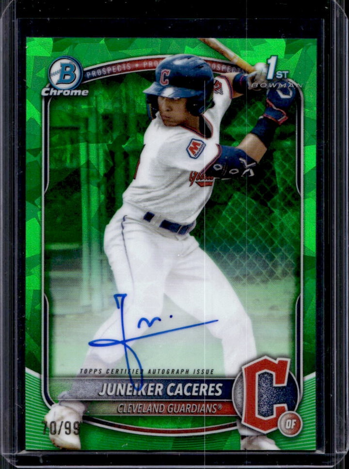 2025 Bowman Chrome Sapphire Juneiker Caceres Auto Green Refractor 1st #/99