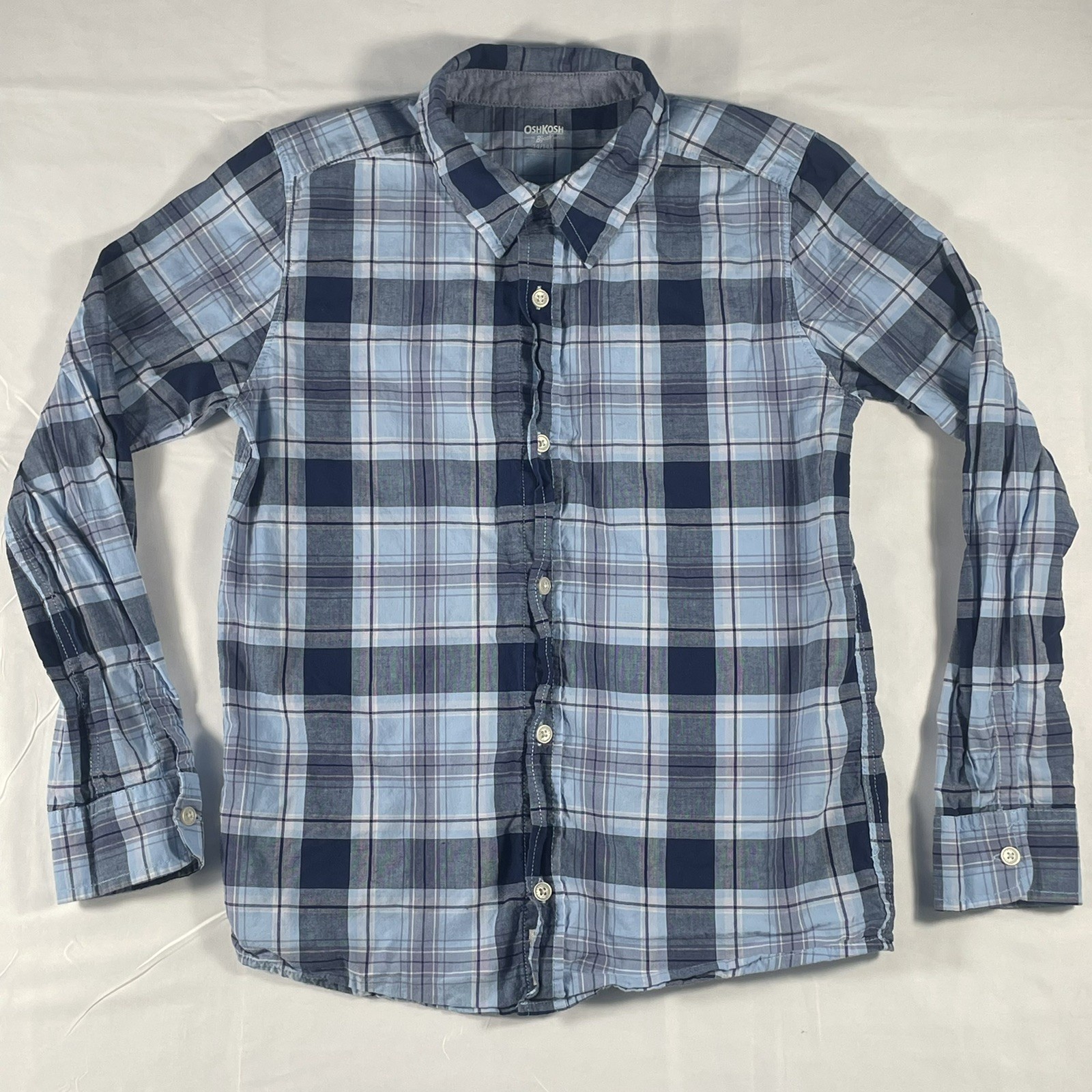 Oshkosh B'gosh Youth Boys 14/14A Blue Plaid Button Down Long-sleeve Shirt
