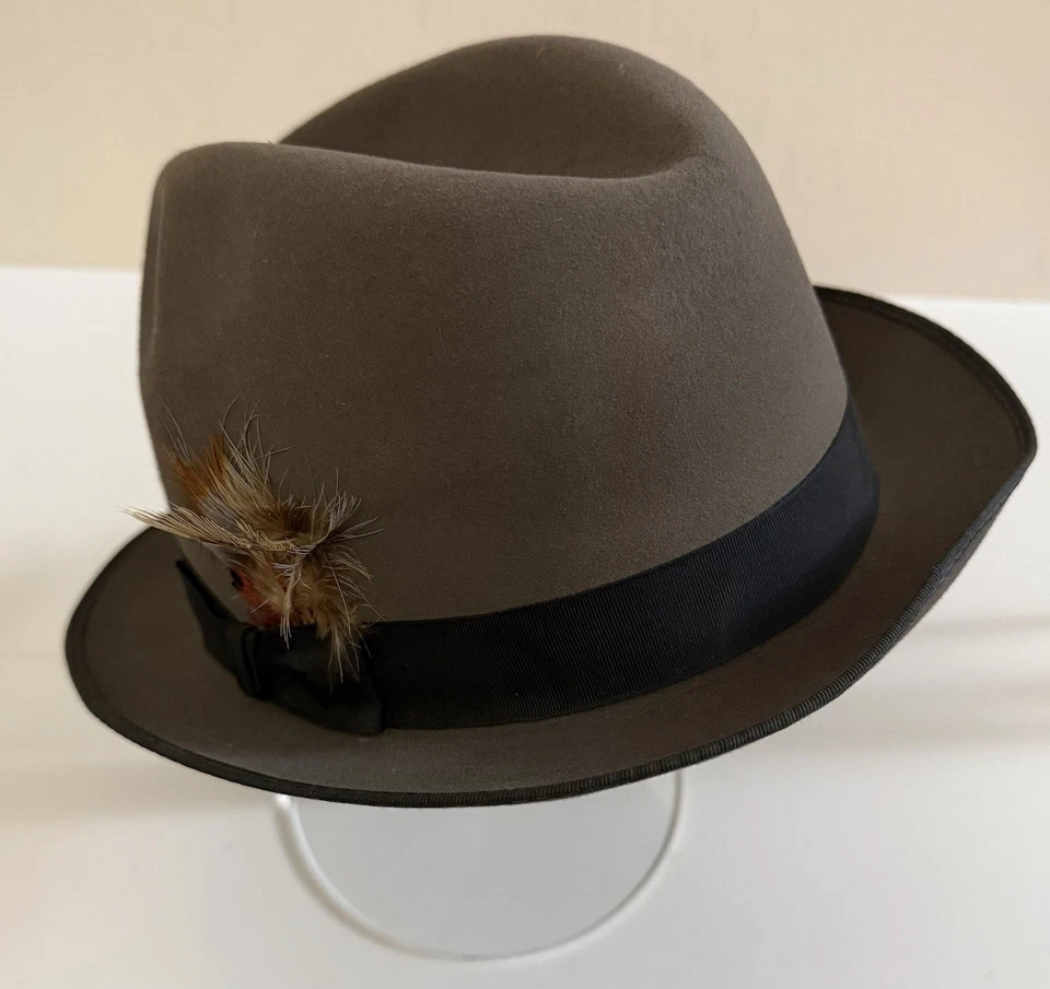 Fedora de fieltro gris vintage DOBBS Fifth Avenue New York TALLA 7 1/4 ovalada hecha en EE. UU. Foto 3 de 4