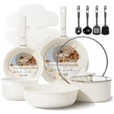 17-Piece Nonstick Cookware Set with Detachable Handle - Versatile & Space-Saving