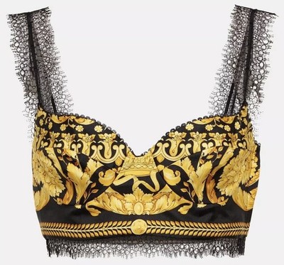 Versace Top Bustier Seide Baroque Heritage schwarz gold Spitze Gr. 44 neu