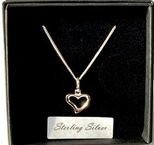 Sterling Silver 925 Open Heart Necklace, S.Silver Chain 16"/40cm Box, Tracked