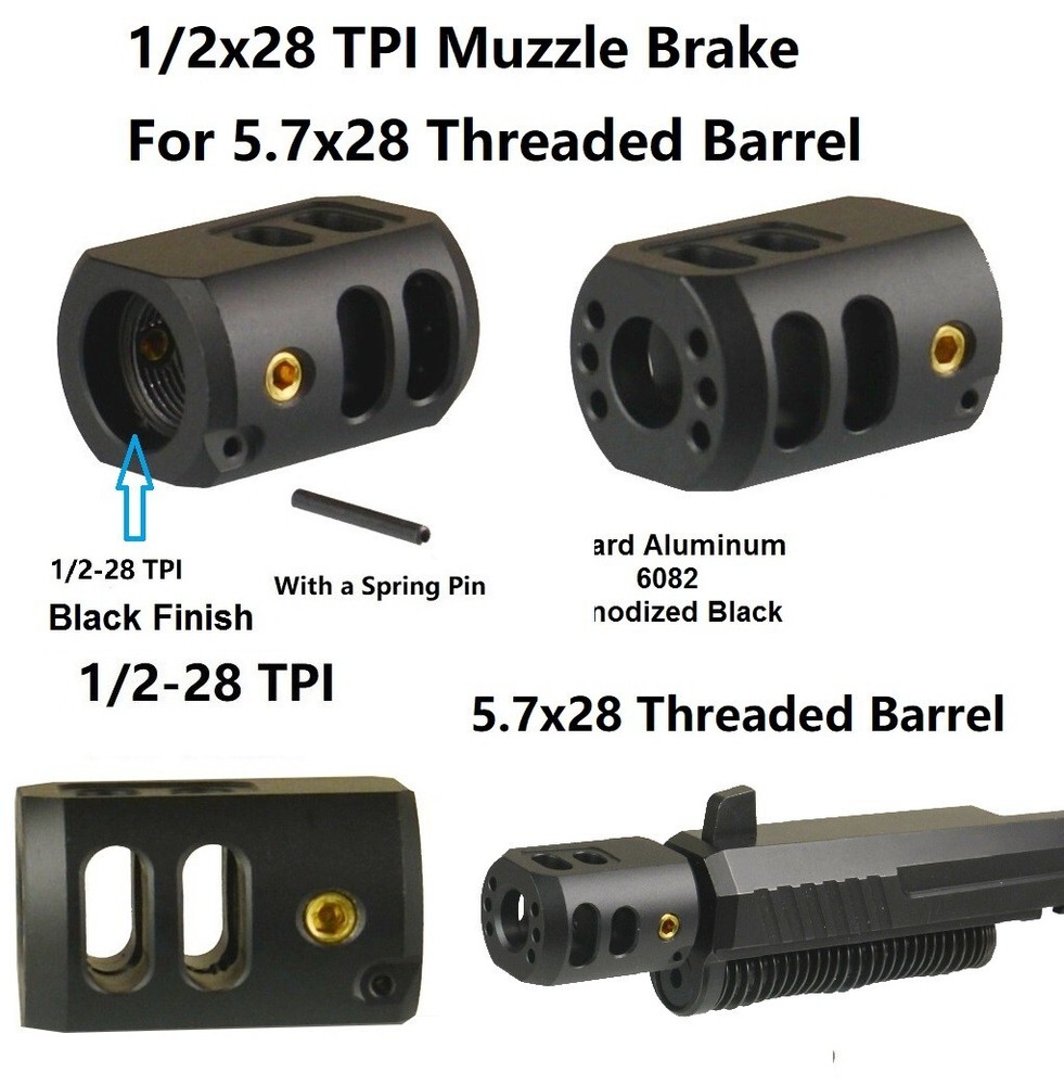Black 1/2x28 1/2-28 TPI Muzzle Brake Compensator For 5.7x28 Threaded Barrel