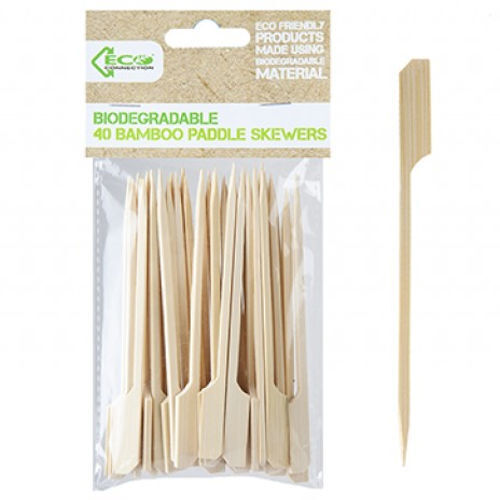 Bamboo Paddle Skewers - 40 Pack Cocktail Stick Fondue BBQ Party Grill Food Eco - Picture 1 of 2