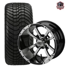 12" Maltese Machined Black Golf Cart Wheels and Tires Combo (20x10-12) Set of 4