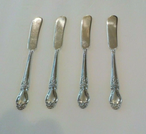 Set/4 International BROCADE Sterling Silver Flat Butter Spreaders, No Monograms