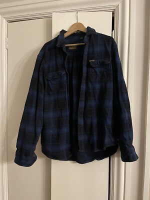 Orvis Hacker Shirt Flannel Shacket Thick Heavy Blue Black Plaid Large Jacket