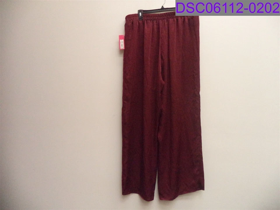 Calça Feminina XXL Xhilaration Cintura Média Amarrar Frente Cetim Perna Larga Borgonha TNH-50857 - Imagem 2 de 4