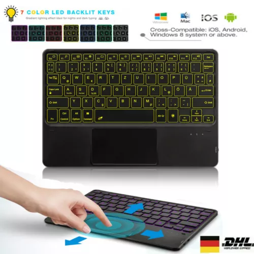 DEUTSCHE QWERTZ Touchpad Bluetooth Tastatur für ALLE iOS Android Windows Tablets