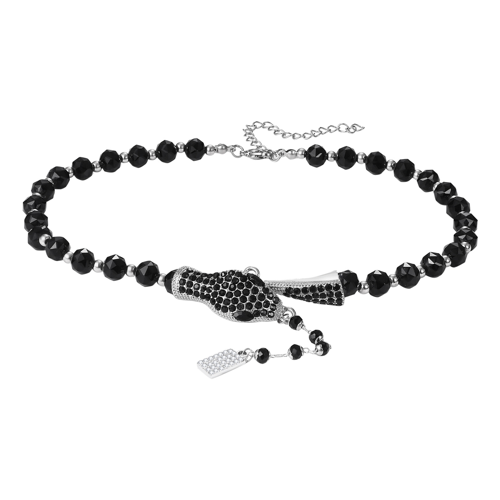 Womens Black Glass Beads Medusa Snake Cuban Link Collar Choker Necklace 14-16in