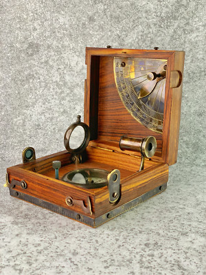 Antique Brass Marine Master Box & Nautical Compass Telescope Magnifying Glass