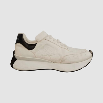 Alexander McQueen Men White Black Leather Lace-up Sneaker Shoes Size 43