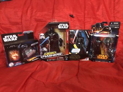 Star Wars Darth Vader figurine Lot Of 3 With Hot wheels Starships  Tie Fighter 