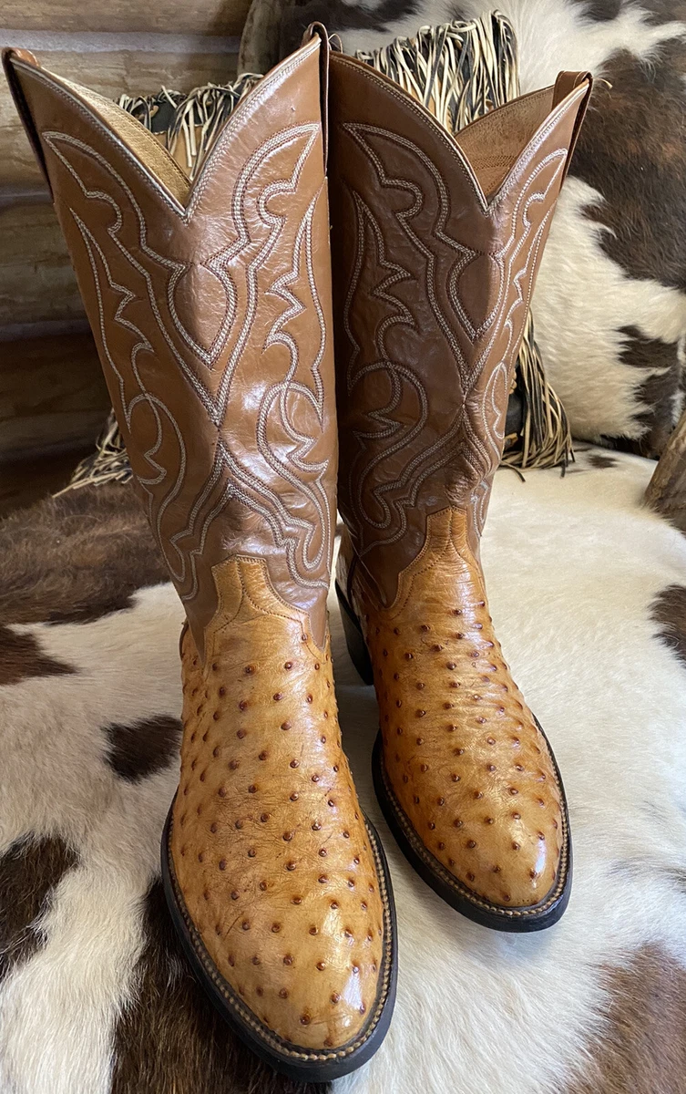 Cognac full quill Ostrich western boots sz 9