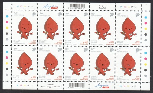 SINGAPORE 2022 S'PORE MASCOTS BLOOD BUDDY FOR BLOOD DONOTING 80 CENTS FULL SHEET - 第 1/3 張圖片