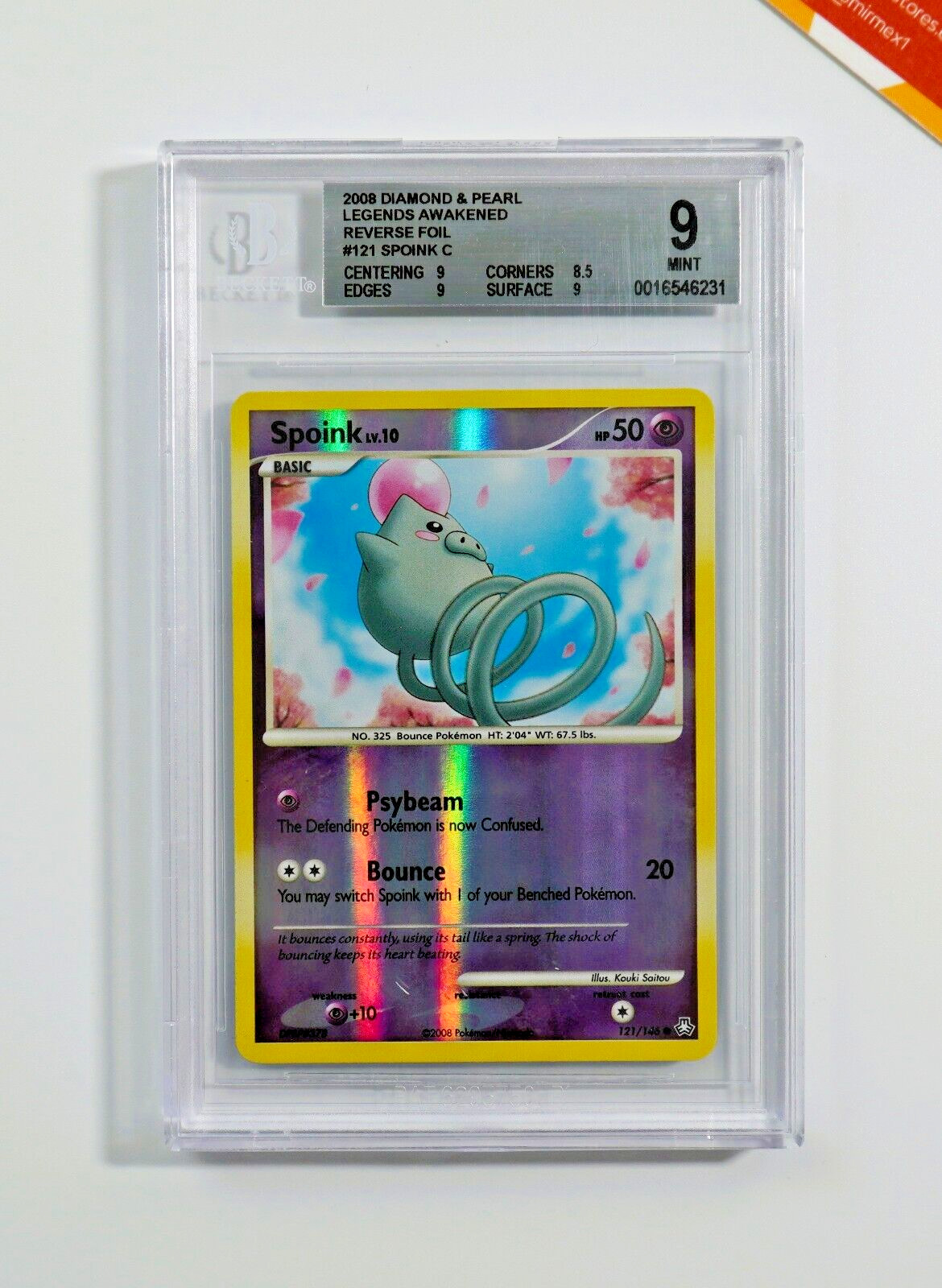 Pokemon BGS 9 Spoink #121 Revere Foil Legends Awakened 2008 English