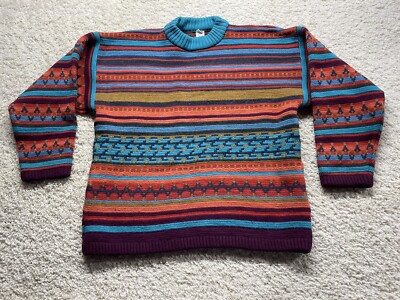 Vintage OXBOW Striped Multicolor lMen s Large Heavy Crewneck Sweater Great Cond
