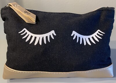 Ipsy Makeup Bag - Sep 2018 - Black/Gold - Eyelash Bag - Fuchsia Interior - Cute!