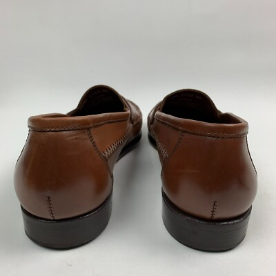 Bass Loafers Brown Leather Woven Tassel Moc Round Toe Slip  display picture 1