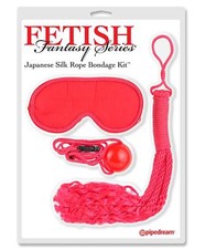 Fetish Fantasy Series Japanese Silk Rope Bondage Kit, Mask, Whip, Ball Gag Red