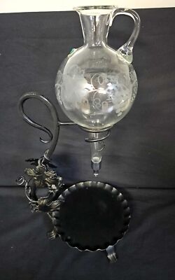 Vintage Hanging Wine Decanter Dispenser Vitra Ges Gesch Wrought Iron Stand Italy