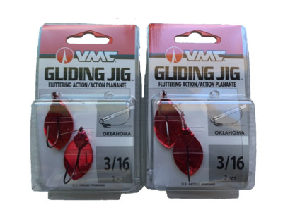 4  (2 packs of 2) VMC Candy Red Oklahoma Gliding Jigs 3/16 oz